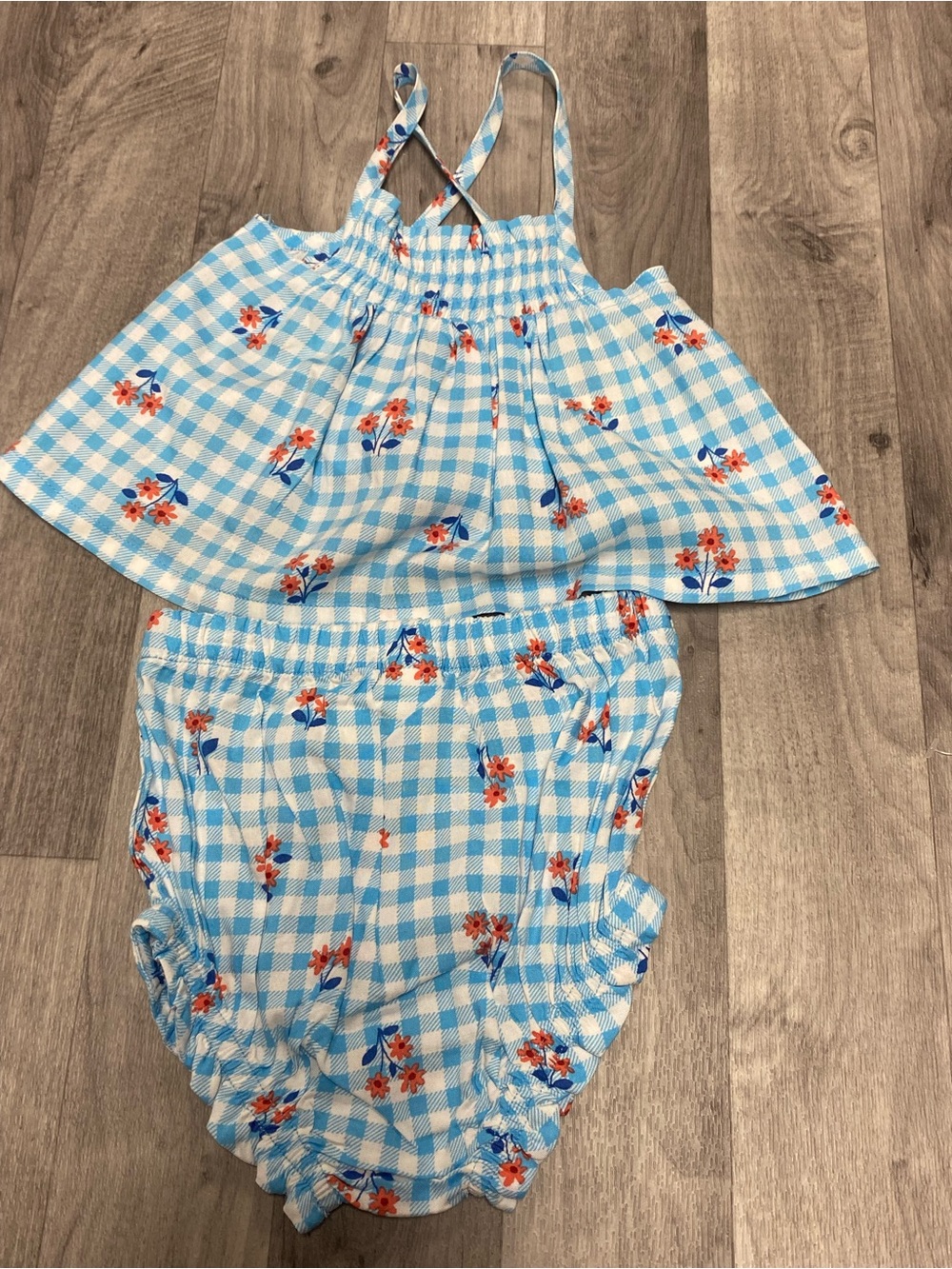 Cat & Jack Blue Gingham Floral Diaper Cover Set